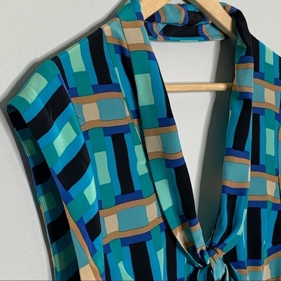 Tracy Reese Silk Geometric Low Back Blouse Blue XS - Picture 6 of 12